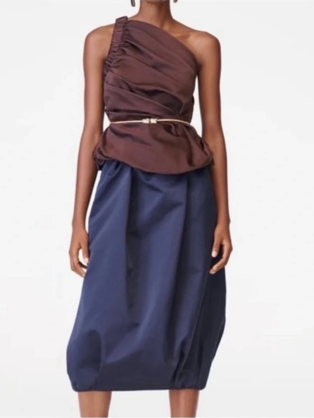 Zara Collection 14 A/W 2023 Taffeta Women's Navy Blue Balloon Midi Skirt, L - Picture 1 of 16